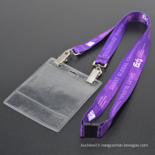 Popular polyester sublimation custom lanyard two clips with card holder